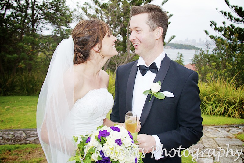 bride and groom enjoying champagne - wedding photography sydney